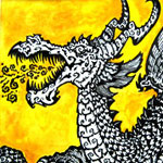 Dragon at the Window I - Ink, Yellow